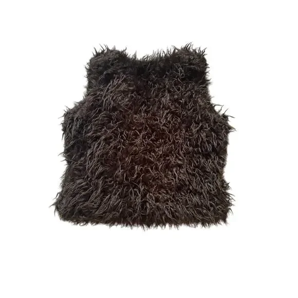 Boden Faux Fur Vest Suede tie in front Size Medium Brown Anthropologie Festival - Picture 2 of 9